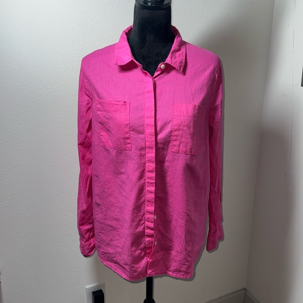 Per Se Sz M pink buttoned down long sleeves linen‎ cotton blend